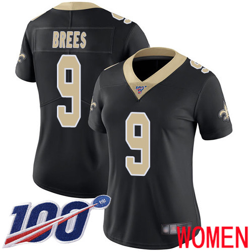 New Orleans Saints Limited Black Women Drew Brees Home Jersey NFL Football #9 100th Season Vapor Untouchable Jersey->women nfl jersey->Women Jersey